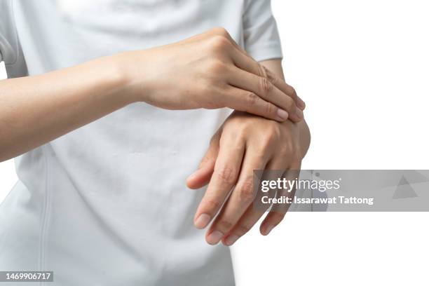 hand nerve pain,numbness in hands isolated on white background - lupus stock-fotos und bilder