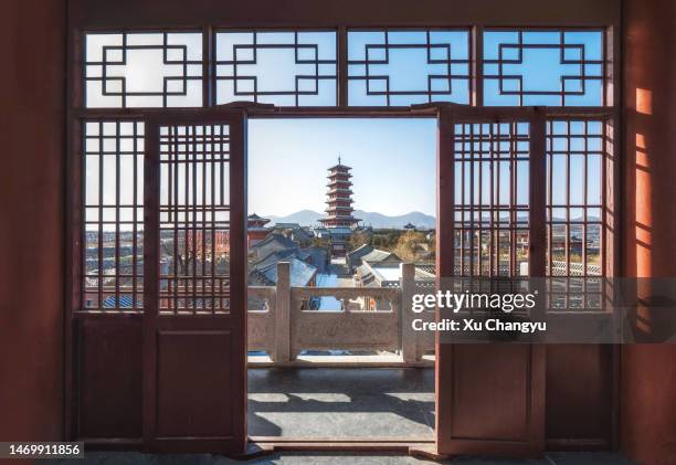 snow scene in deyu ancient town, zanhuang county, shijiazhuang city, hebei province, china - tang dynasty stock pictures, royalty-free photos & images