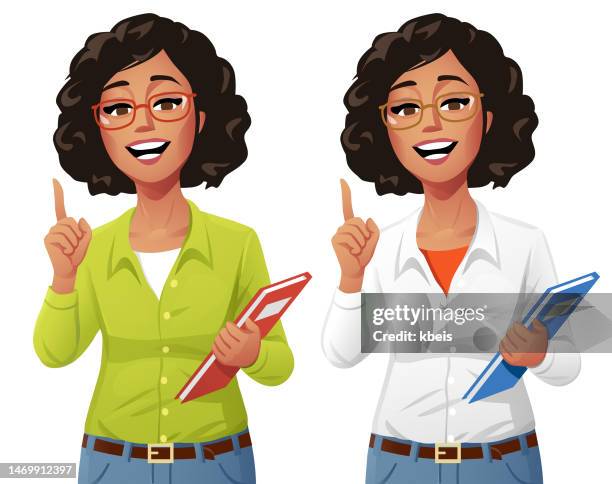 young woman explaining - curly hair woman stock illustrations