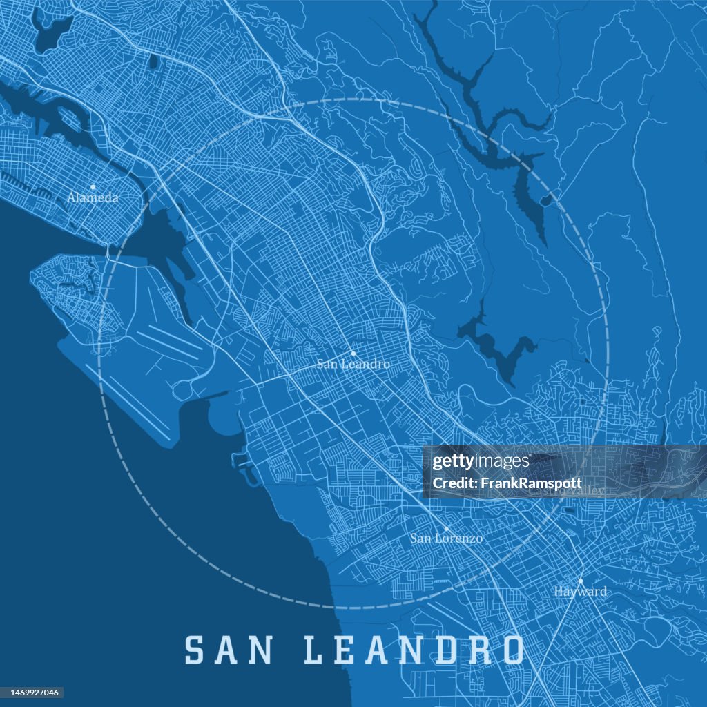 San Leandro CA City Vector Road Map Blue Text