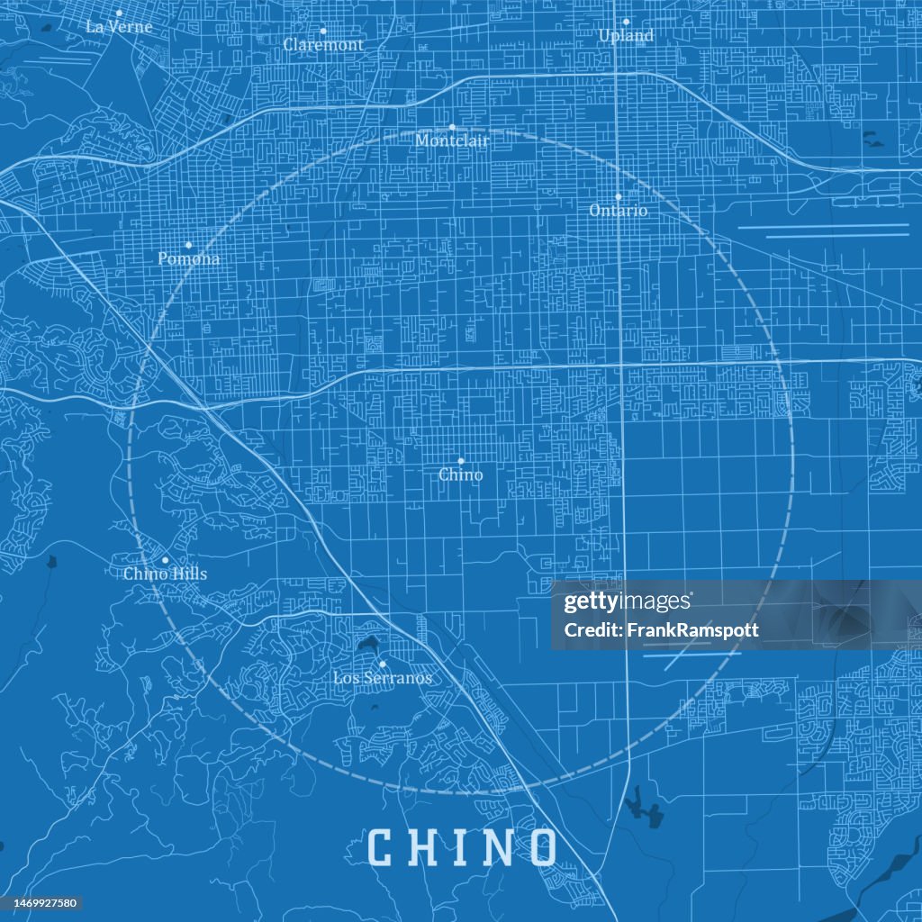 Chino CA City Vector Road Map Blue Text