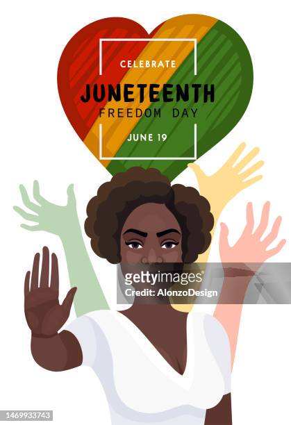ilustraciones, imágenes clip art, dibujos animados e iconos de stock de día de la libertad de juneteenth. póster, tarjeta de felicitación, pancarta y fondo. - black power