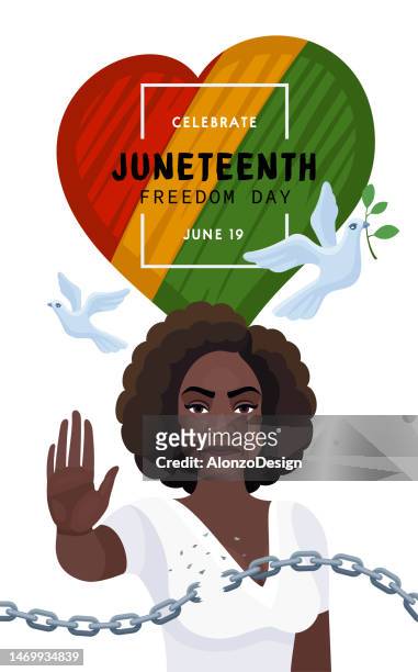 juneteenth freiheitstag. poster, grußkarte, banner und hintergrund. - modern slavery stock-grafiken, -clipart, -cartoons und -symbole