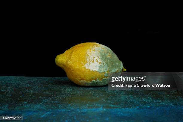 yellow lemon with green mold growing on it - watson stock pictures, royalty-free photos & images