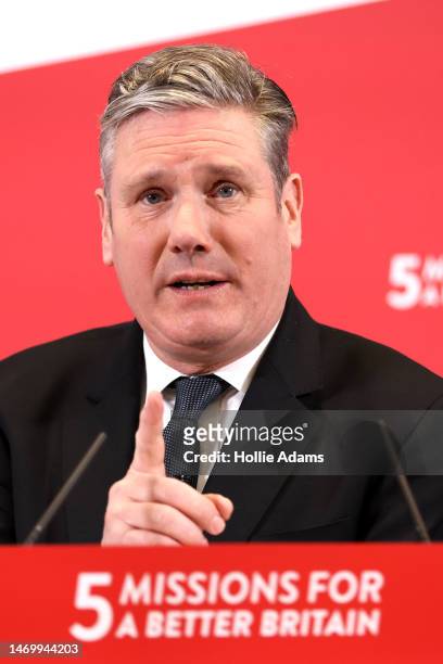 Labour leader Sir Keir Starmer delivers a speech on the economy at UK Finance London EC2 on February 27, 2023 in London, United Kingdom. Keir...