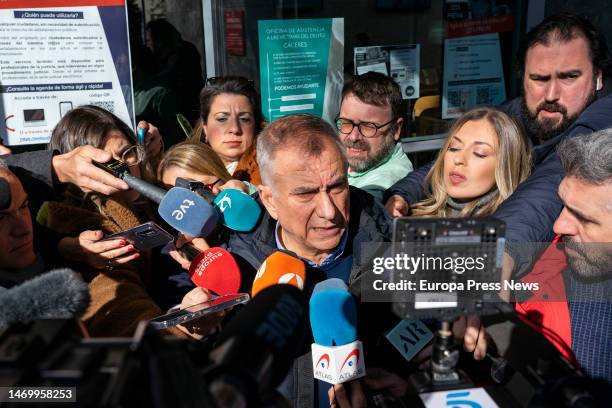 The owner of Atrio, Jose Polo, gives statements to the media upon his arrival at the hearing on the theft of the Atrio wine bottles, at the...