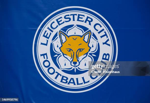 The official Leicester City badge ahead of the Premier League match between Leicester City and Arsenal FC at The King Power Stadium on February 25,...