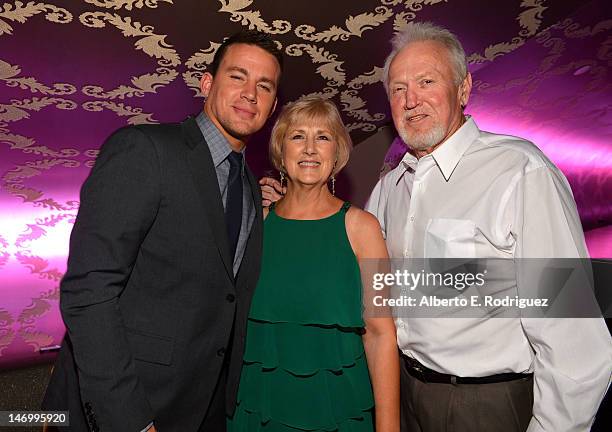 Actor Channing Tatum, Kay Tatum and Glenn Tatum attend the after party for the closing night gala premiere of "Magic Mike" at the 2012 Los Angeles...