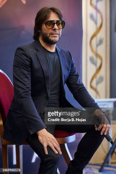 Spanish flamenco dancer Joaquin Cortes poses to the photographers during presentation of the "Esencia" Tour at Teatro Real on February 27, 2023 in...