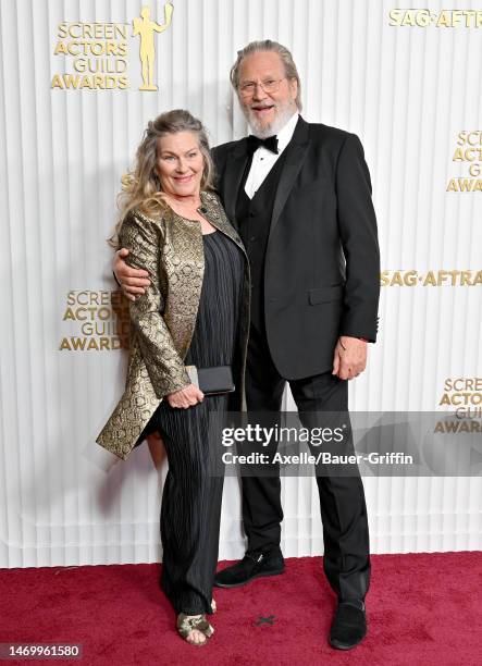 Susan Geston and Jeff Bridges attend the 29th Annual Screen Actors Guild Awards at Fairmont Century Plaza on February 26, 2023 in Los Angeles,...