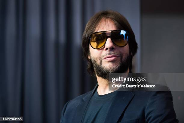 Spanish flamenco dancer Joaquin Cortes poses to the photographers during presentation of the "Esencia" Tour at Teatro Real on February 27, 2023 in...