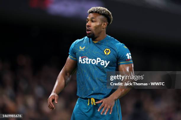Adama Traore of Wolverhampton Wanderers in action during the Premier League match between Fulham FC and Wolverhampton Wanderers at Craven Cottage on...