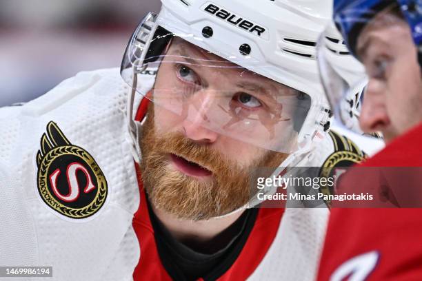 Claude Giroux of the Ottawa Senators waits for the puck drop during the first period against the Montreal Canadiens at Centre Bell on February 25,...