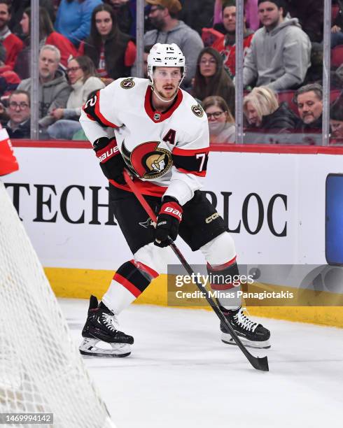 Thomas Chabot of the Ottawa Senators skates during the second period against the Montreal Canadiens at Centre Bell on February 25, 2023 in Montreal,...