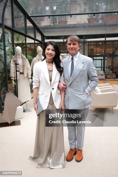 Tamia Liu Tao and Brunello Cucinelli are seen at the Brunello Cucinelli Fall-Winter 23/24 Women Collection Presentation during Milan Fashion Week on...