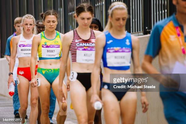 Keely Hodgkinson makes her way from the athletes call room to the track for the women's 800m heats on day five of the Commonwealth Games at Alexander...