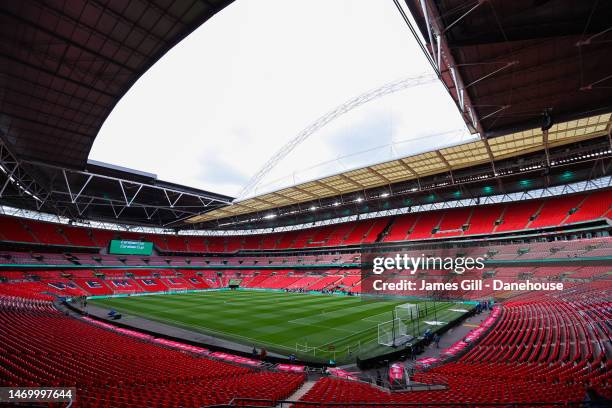 General view inside Wembley Stadium is seen ahead of the Carabao Cup Final match between Manchester United and Newcastle United at Wembley Stadium on...