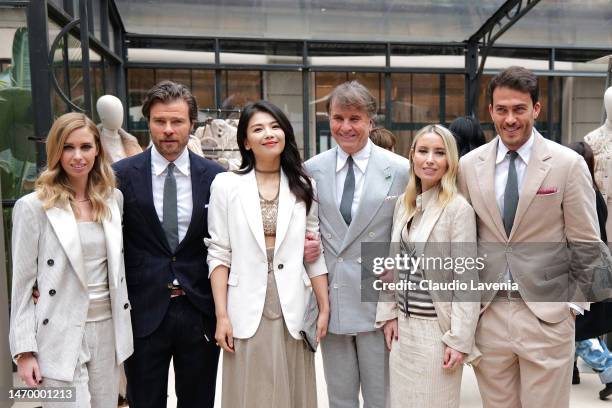 Carolina Cucinelli, Alessio Piastrelli, Tamia Liu Tao, Brunello Cucinelli, Camilla Cucinelli and Riccardo Stefanelli are seen at the Brunello...