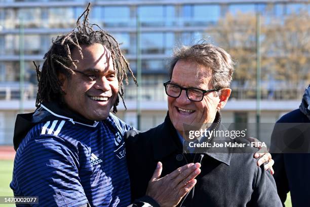 Christian Karembeu and Fabio Capello react during a Legends Tournament ahead of The Best FIFA Football Awards 2022 at Centre Sportif Emilie Antoine...