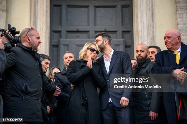 Maria De Filippi and Gabriele Costanzo are seen at the funeral of journalist and anchor man Maurizio Costanzo at the Church of Artists, on February...