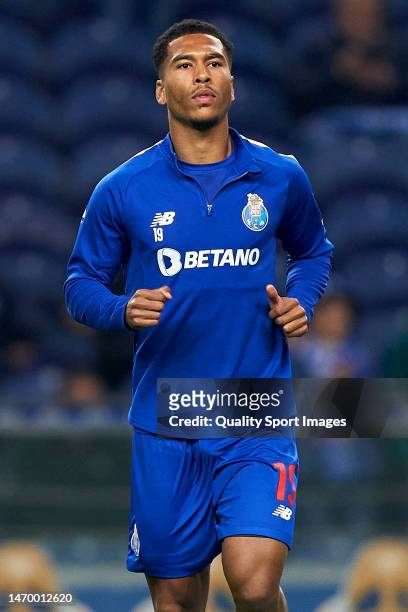 Danny Namaso of FC Porto warms up prior to the Liga Portugal Bwin match between FC Porto and Gil Vicente at Estadio do Dragao on February 26, 2023 in...