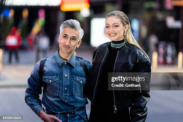 Tan France and Gigi Hadid are seen in Midtown on February 27, 2023 in New York City.