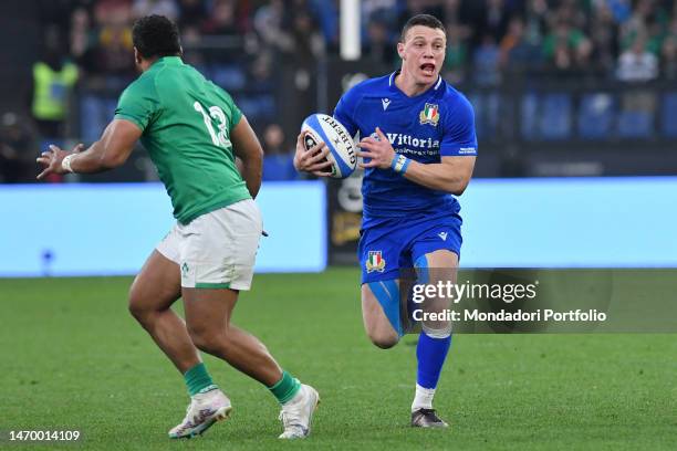 The player from Italy Paolo Garbisi during the six nations Rugby Italy-Ireland tournament match at the Stadio Olimpico. Rome February 25th, 2023