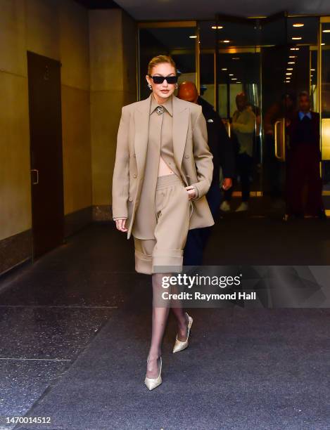 Model Gigi Hadid is seen outside the "Today Show"on February 27, 2023 in New York City.