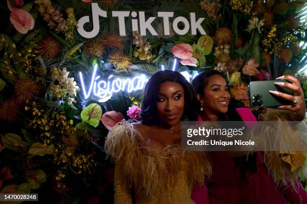 Jackie Aina takes a selfie at the TikTok Visionary Voices Black Hollywood Brunch at Pendry West Hollywood on February 26, 2023 in West Hollywood,...