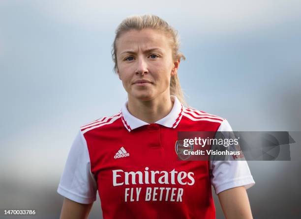 Leah Williamson of Arsenal Women walks across the pitch after the Vitality Women's FA Cup Fifth Round match between Chelsea and Arsenal at...