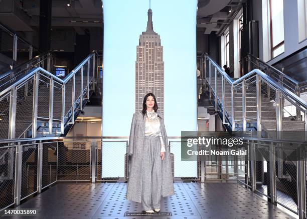 Camila Morrone attends as the cast of Daisy Jones & The Six visits The Empire State Building ahead of its upcoming premiere at The Empire State...