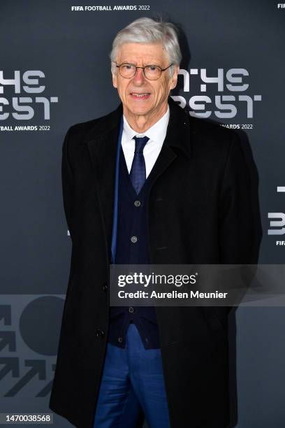 Arsene Wenger poses for a photo on the Green Carpet ahead of The Best FIFA Football Awards 2022 on February 27, 2023 in Paris, France.