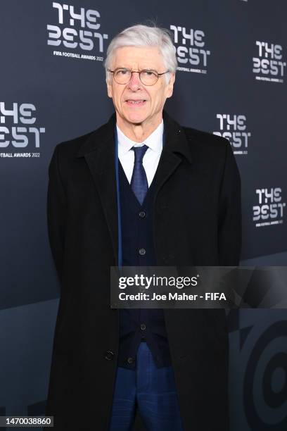 Arsene Wenger poses for a photo on the Green Carpet ahead of The Best FIFA Football Awards 2022 on February 27, 2023 in Paris, France.