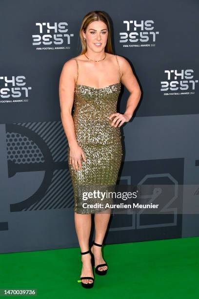 Mary Earps poses for a photo on the Green Carpet ahead of The Best FIFA Football Awards 2022 on February 27, 2023 in Paris, France.