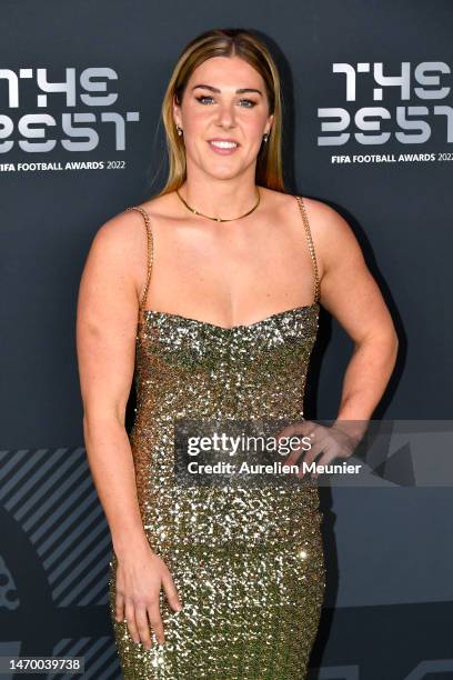 Mary Earps poses for a photo on the Green Carpet ahead of The Best FIFA Football Awards 2022 on February 27, 2023 in Paris, France.