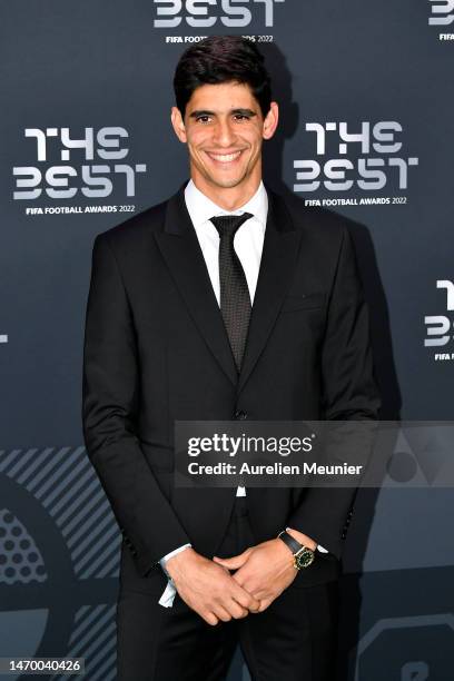 Yassine Bounou poses for a photo on the Green Carpet ahead of The Best FIFA Football Awards 2022 on February 27, 2023 in Paris, France.