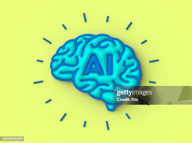 artificial intelligence ai brain thinking 3d symbol - right cerebral hemisphere stockfoto's en -beelden