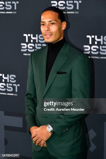 Virgil van Dijk poses for a photo on the Green Carpet ahead of The Best FIFA Football Awards 2022 on February 27, 2023 in Paris, France.