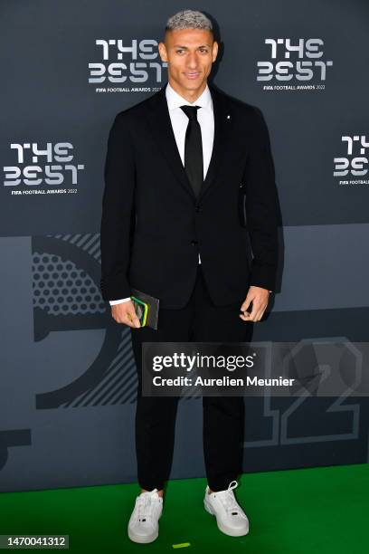 Richarlison poses for a photo on the Green Carpet ahead of The Best FIFA Football Awards 2022 on February 27, 2023 in Paris, France.