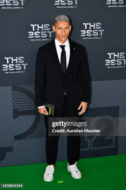 Richarlison poses for a photo on the Green Carpet ahead of The Best FIFA Football Awards 2022 on February 27, 2023 in Paris, France.