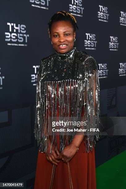 Perpetua Nkwocha poses for a photo on the Green Carpet ahead of The Best FIFA Football Awards 2022 on February 27, 2023 in Paris, France.