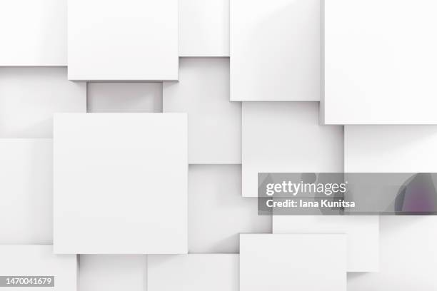 white monochrome 3d cubes background. - monochrome room stock pictures, royalty-free photos & images