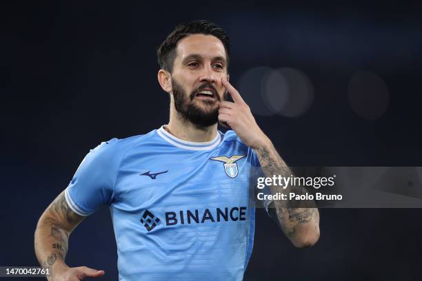 Luis Alberto of SS Lazio gestures during the Serie A match between SS Lazio and UC Sampdoria at Stadio Olimpico on February 27, 2023 in Rome, Italy.