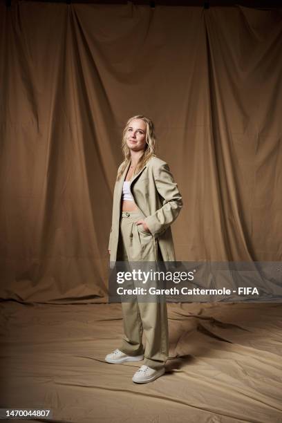 Beth Mead poses for a portrait ahead of The Best FIFA Football Awards 2022 on February 27, 2023 in Paris, France.