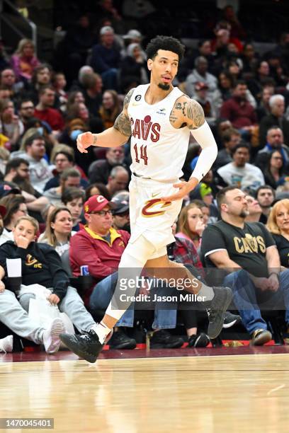 Danny Green of the Cleveland Cavaliers runs down court during the fourth quarter against the Toronto Raptors at Rocket Mortgage Fieldhouse on...