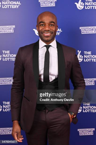 Ore Oduba attends The National Lottery's Big Night Of Musicals red carpet. The show will air in Spring on BBC One. At AO Arena on February 27, 2023...