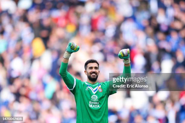 Pacheco of RCD Espanyol celebrates during the LaLiga Santander match between RCD Espanyol and RCD Mallorca at RCDE Stadium on February 25, 2023 in...