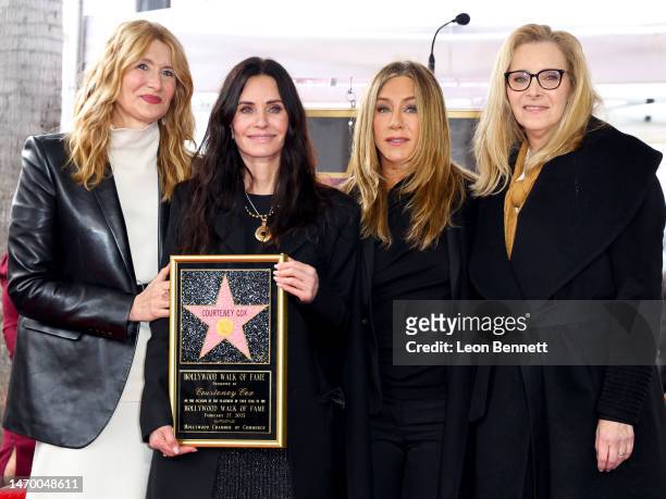 Laura Dern, Courteney Cox, Jennifer Aniston and Lisa Kudrow attend the Hollywood Walk of Fame Star Ceremony for Courteney Cox on February 27, 2023 in...