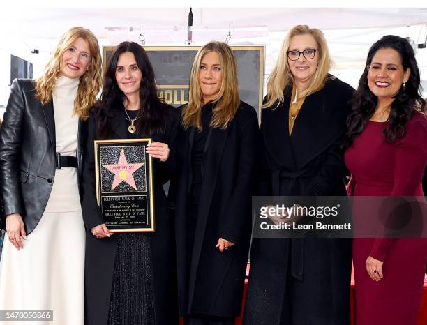 Laura Dern, Courteney Cox, Jennifer Aniston, Lisa Kudrow and Lupita Sanchez Cornejo, Hollywood Chamber of Commerce Chair attend the Hollywood Walk of...