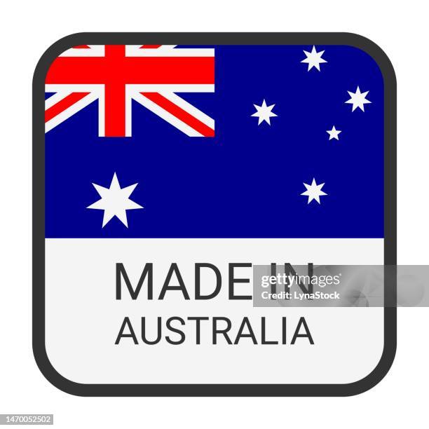 made in australia badge vector. sticker with stars and national flag. sign isolated on white background. - australia-flag-white-background stock illustrations